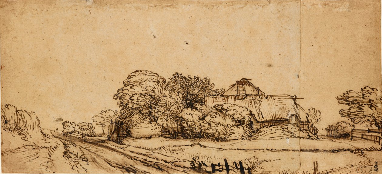Bir Yolun Yanındaki Çiftlik Binaları, 17. yüzyılın ortalarında, by Rembrandt van Rijn