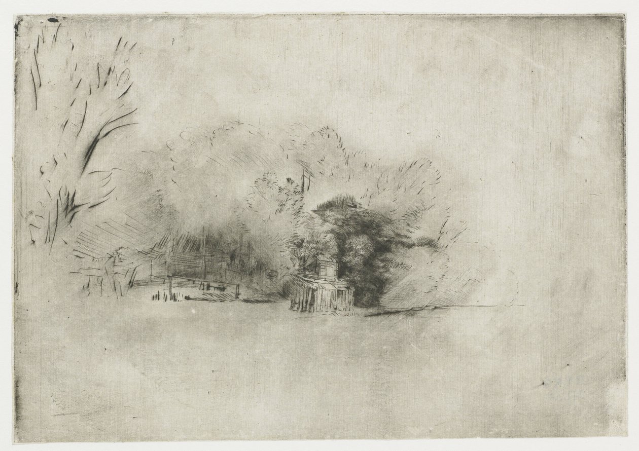 Ağaçlar arasında çiftlik evi Manzaralı ağaç yığını by Rembrandt van Rijn