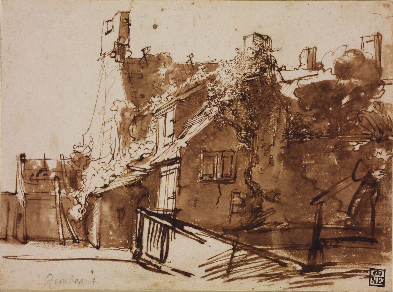 Güneş ışığında çiftlik evi by Rembrandt van Rijn