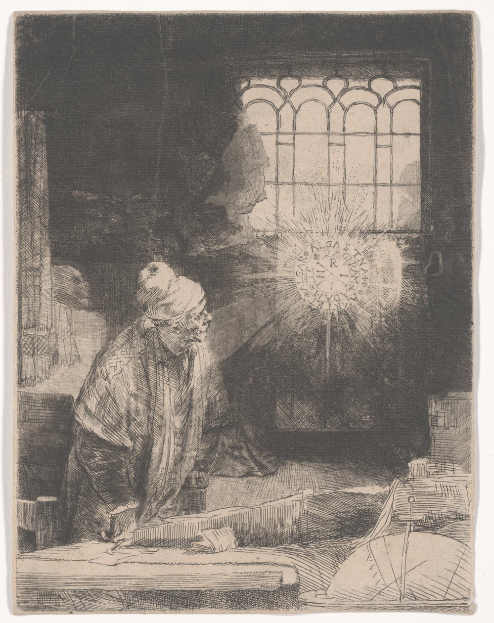 Faus, çalışma odasında sihirli bir diski izliyor veya Çalışma odasında bir bilgin, c.1652 by Rembrandt van Rijn