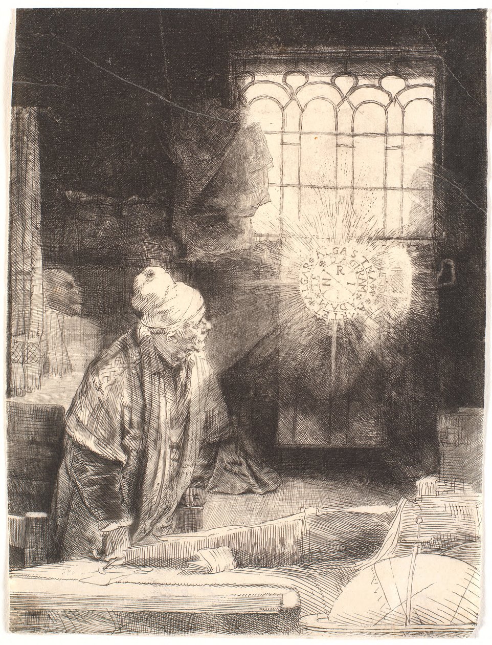 Faust çalışma odasında, sihirli bir diski izliyor (Dr. Faustus) by Rembrandt van Rijn