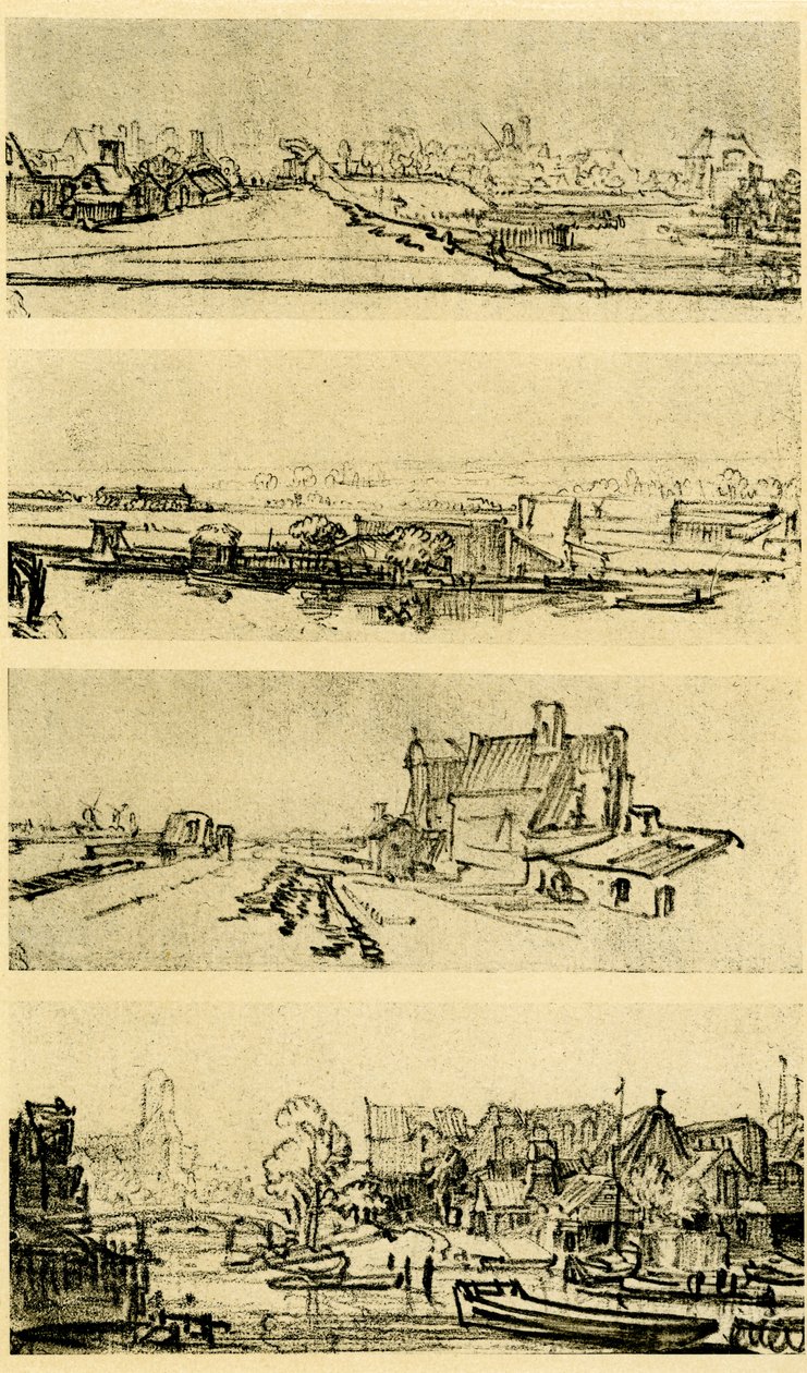 Dört peyzaj çalışması by Rembrandt van Rijn