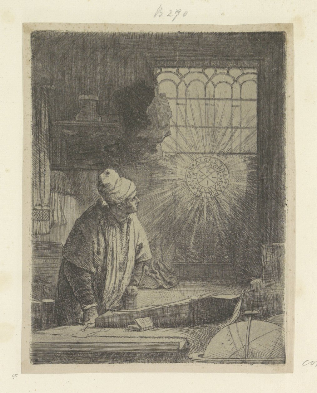 Çalışmasında bilim adamı (Faust) Recueil de quatre-vingt-cinq orijinalleri estampes (seri başlığı) by Rembrandt van Rijn