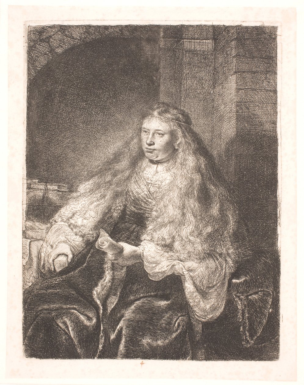 Saçları omuzlarına düşen kız ("büyük Yahudi gelin") by Rembrandt van Rijn