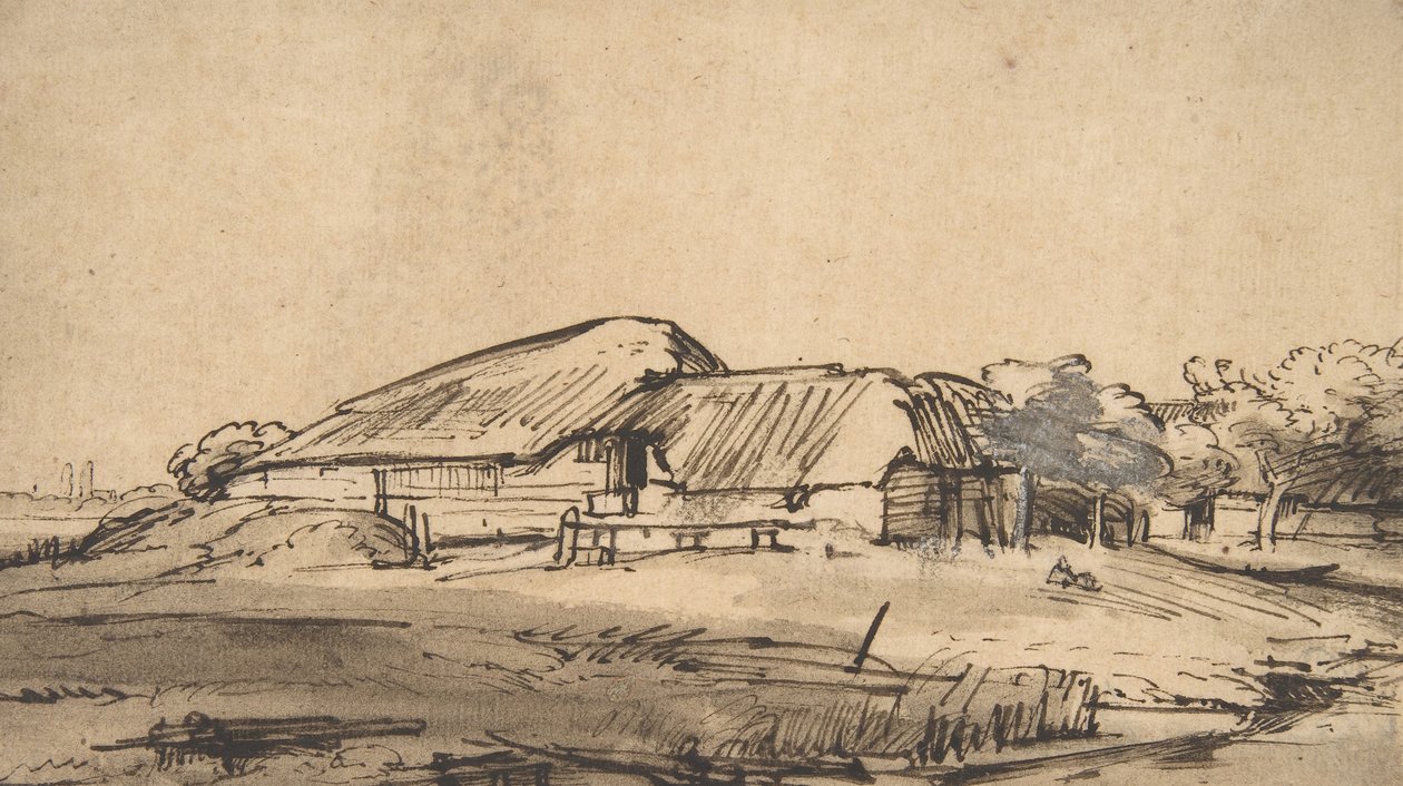Çiftlik Binaları Grubu, ca. 1648-52. by Rembrandt van Rijn