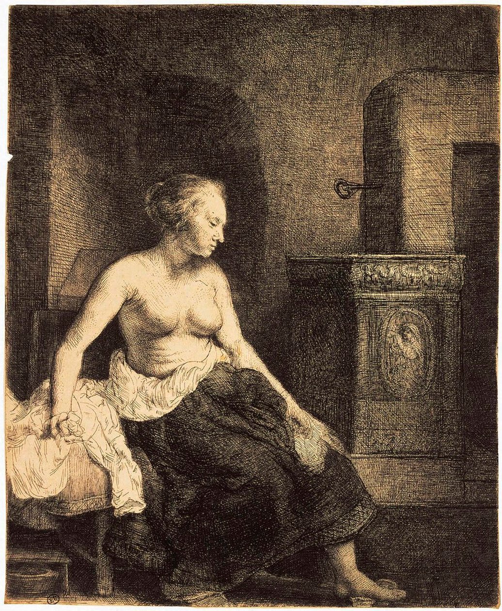 Sobanın Yanında Yarı Çıplak Kadın, 1658. by Rembrandt van Rijn