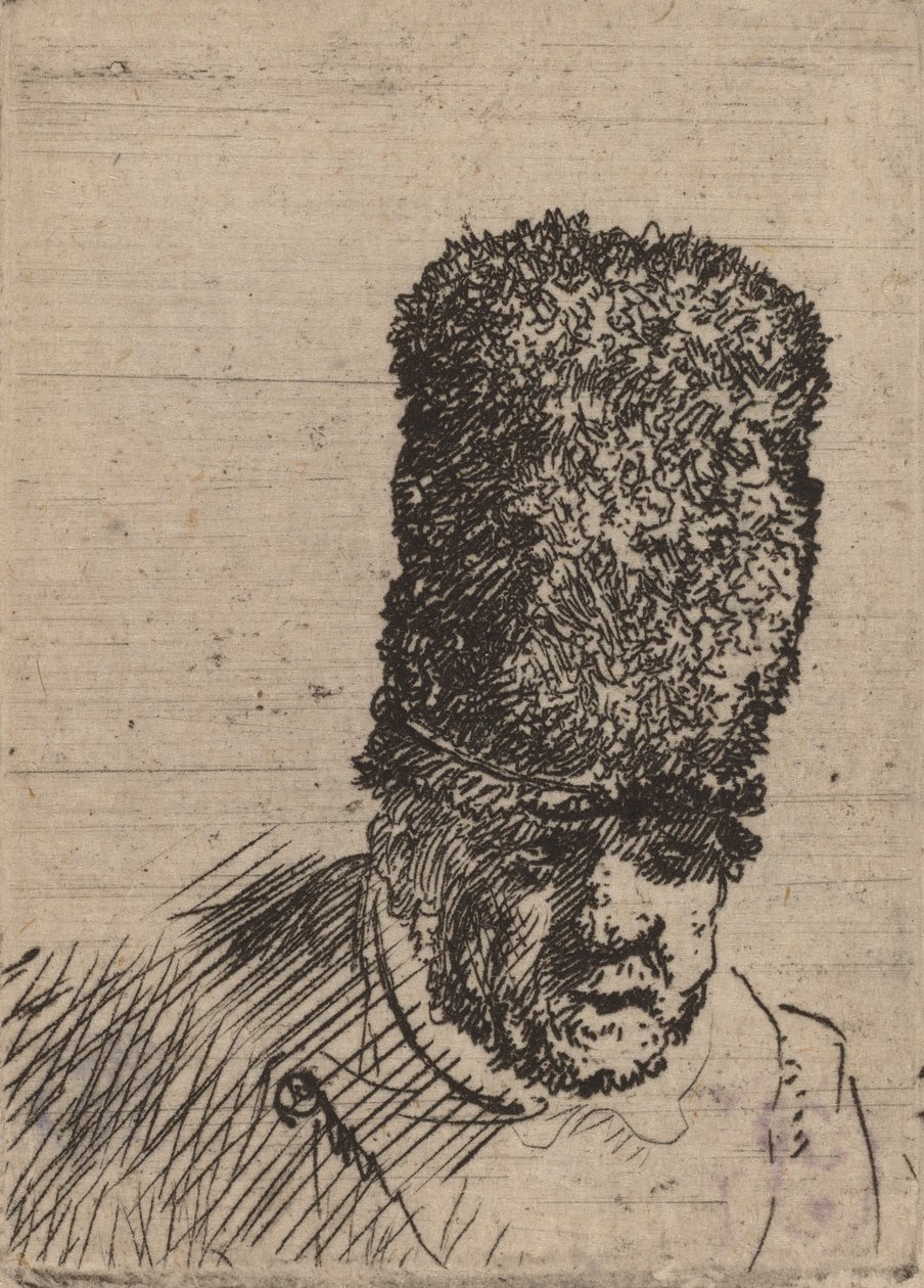 Yüksek Kürk Şapkalı Yaşlı Bir Adamın Başkanı. by Rembrandt van Rijn