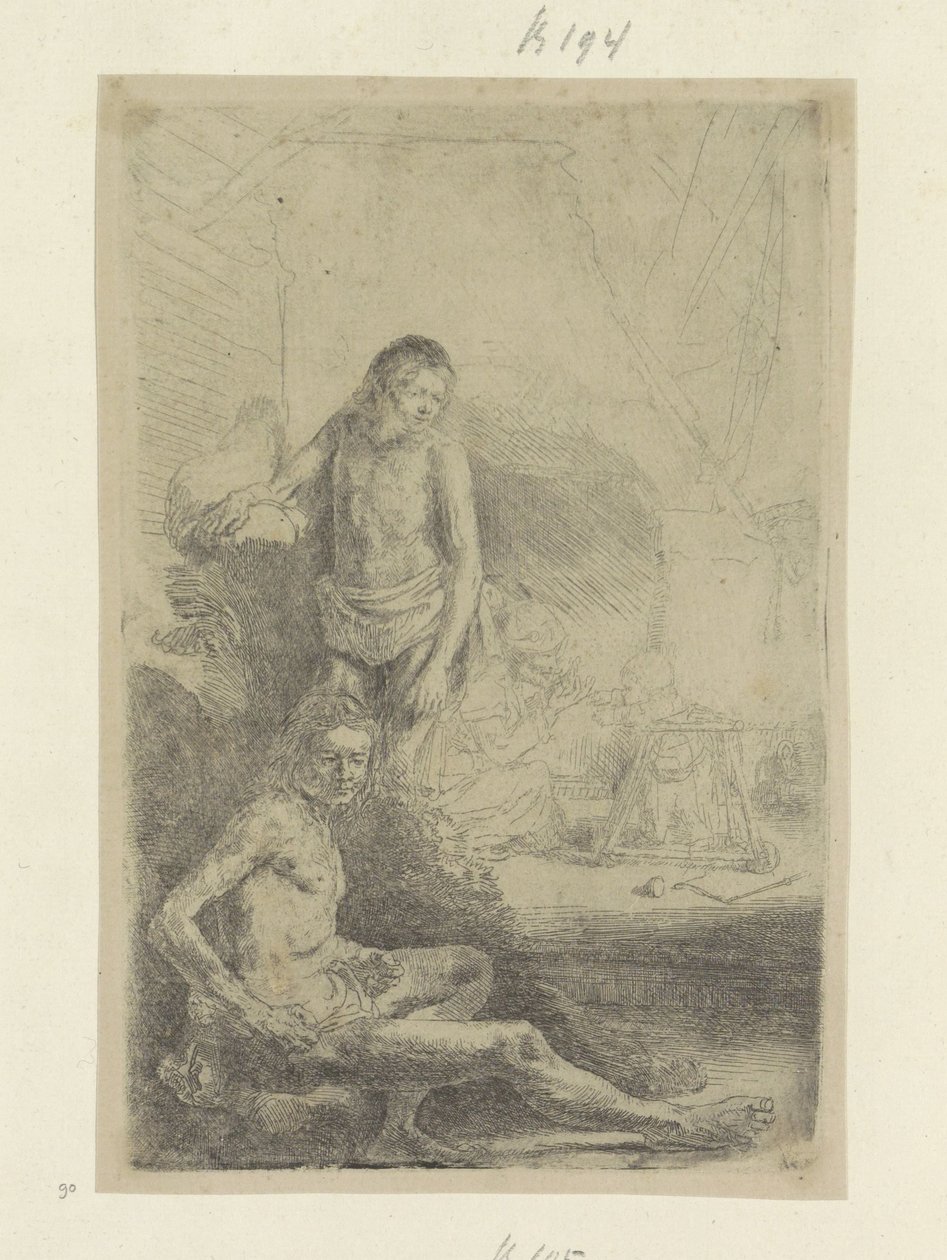 Genç adam, oturma ve ayakta Recueil de quatre-vingt-cinq orijinalleri estampes (seri başlığı) by Rembrandt van Rijn