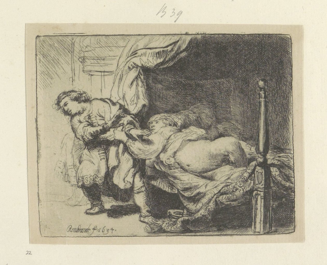 Jozef en de vrouw van Potifar Seksen beş orijinal baskının toplanması (seri başlığı) by Rembrandt van Rijn