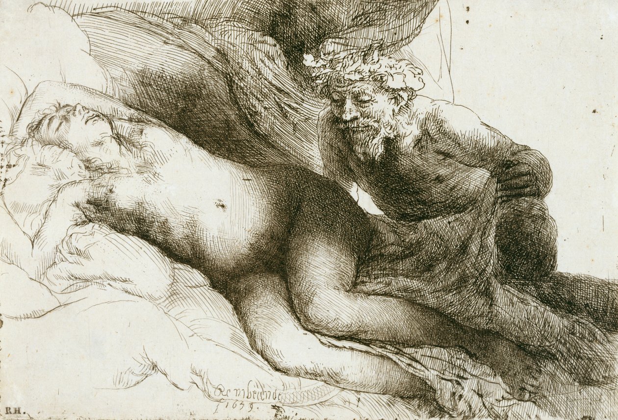 Jüpiter ve Antiope, 1659 (burin ve kuru nokta ile aşındırma) by Rembrandt van Rijn