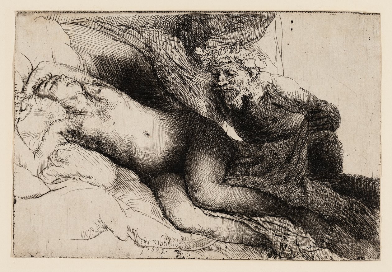 Jüpiter ve Antiope: Daha Büyük Plaka by Rembrandt van Rijn