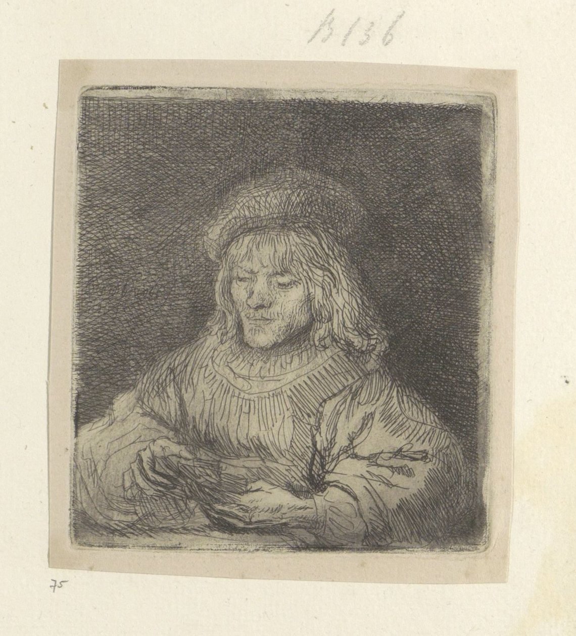 Kaartspeler Seksen beş orijinal baskının toplanması (seri başlığı) by Rembrandt van Rijn