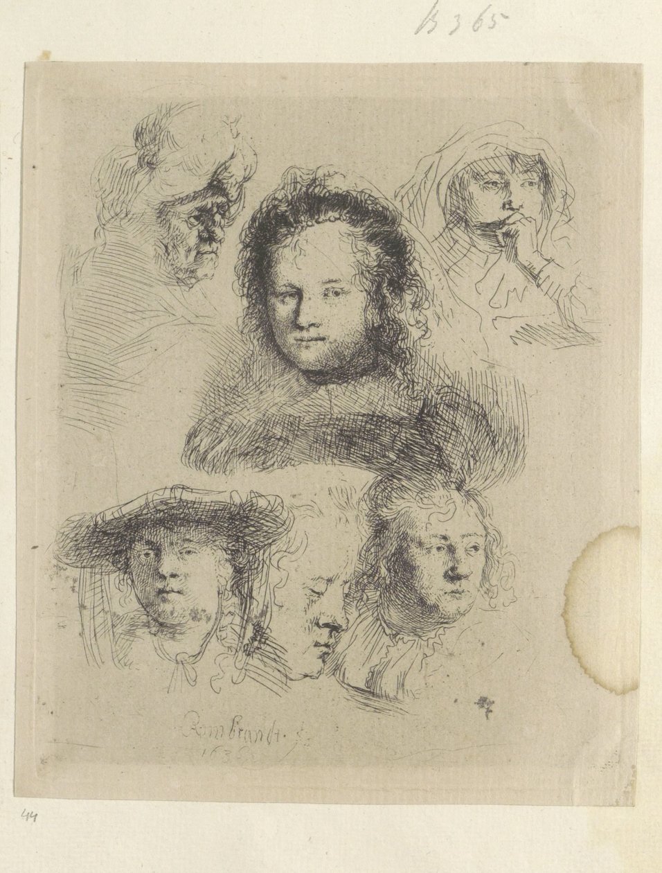Kopstudies van Saskia en anderen Seksen beş orijinal baskının toplanması (seri başlığı) by Rembrandt van Rijn