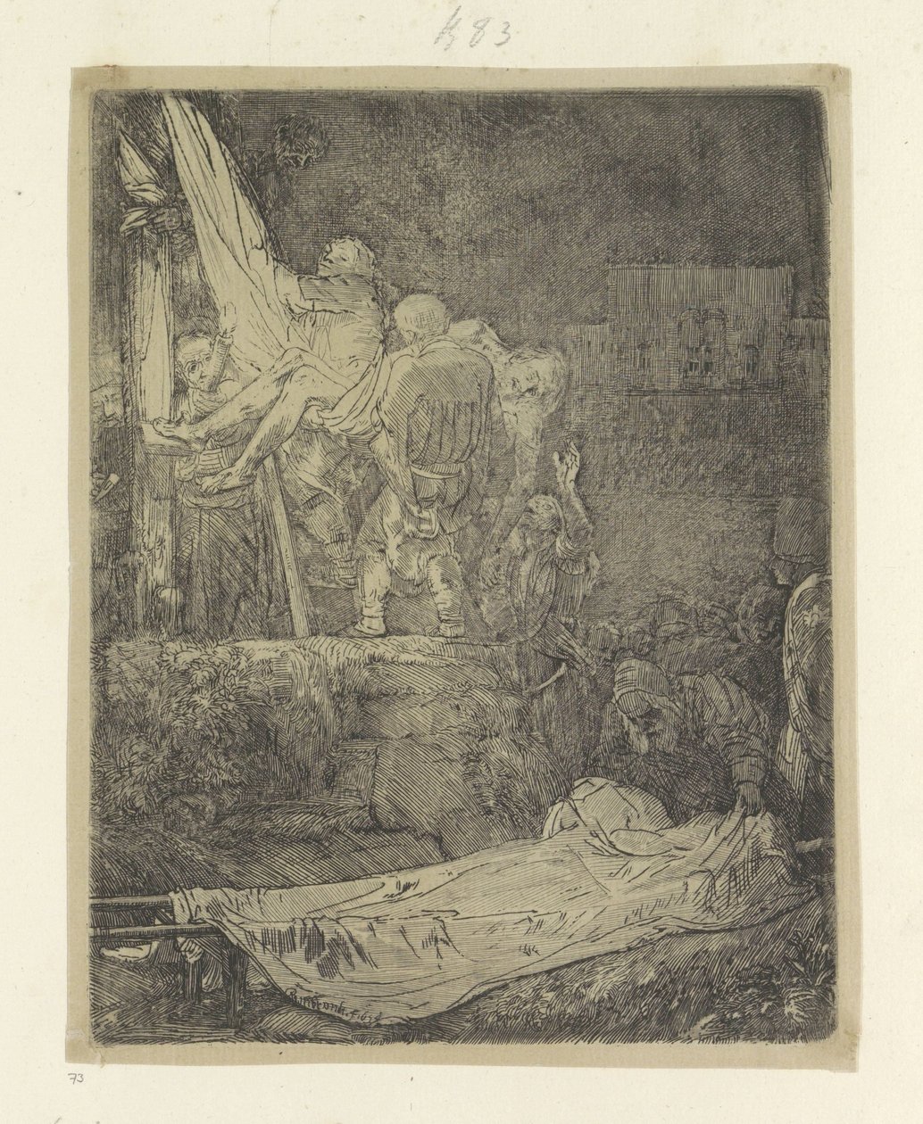 Meşale ışığında çarmıhtan iniş Recueil de quatre-vingt-cinq orijinalleri estampes (seri başlığı) by Rembrandt van Rijn