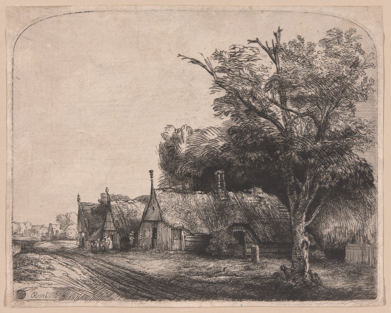 Bir Yolun Yanında Üç Üçgen Kulübe ile Peyzaj by Rembrandt van Rijn