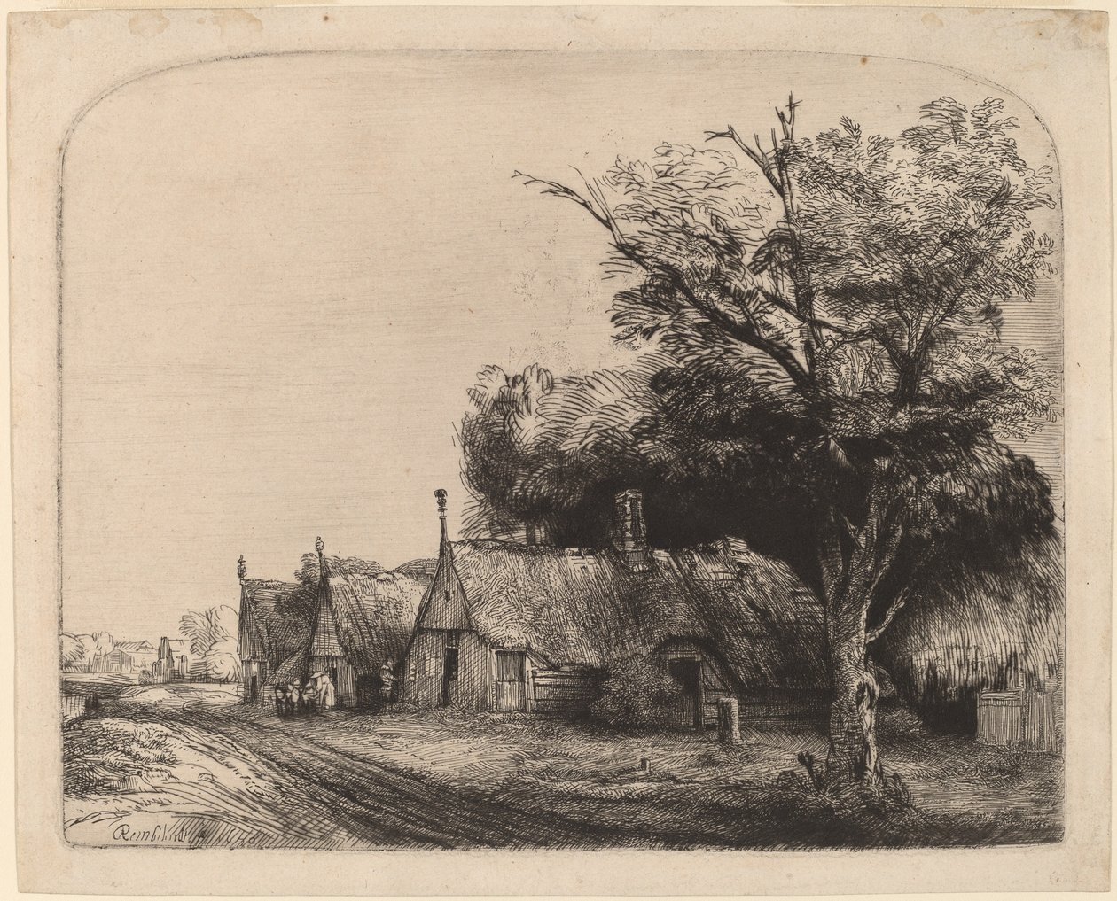 Bir Yolun Yanında Üç Köşeli Kulübe ile Manzara by Rembrandt van Rijn