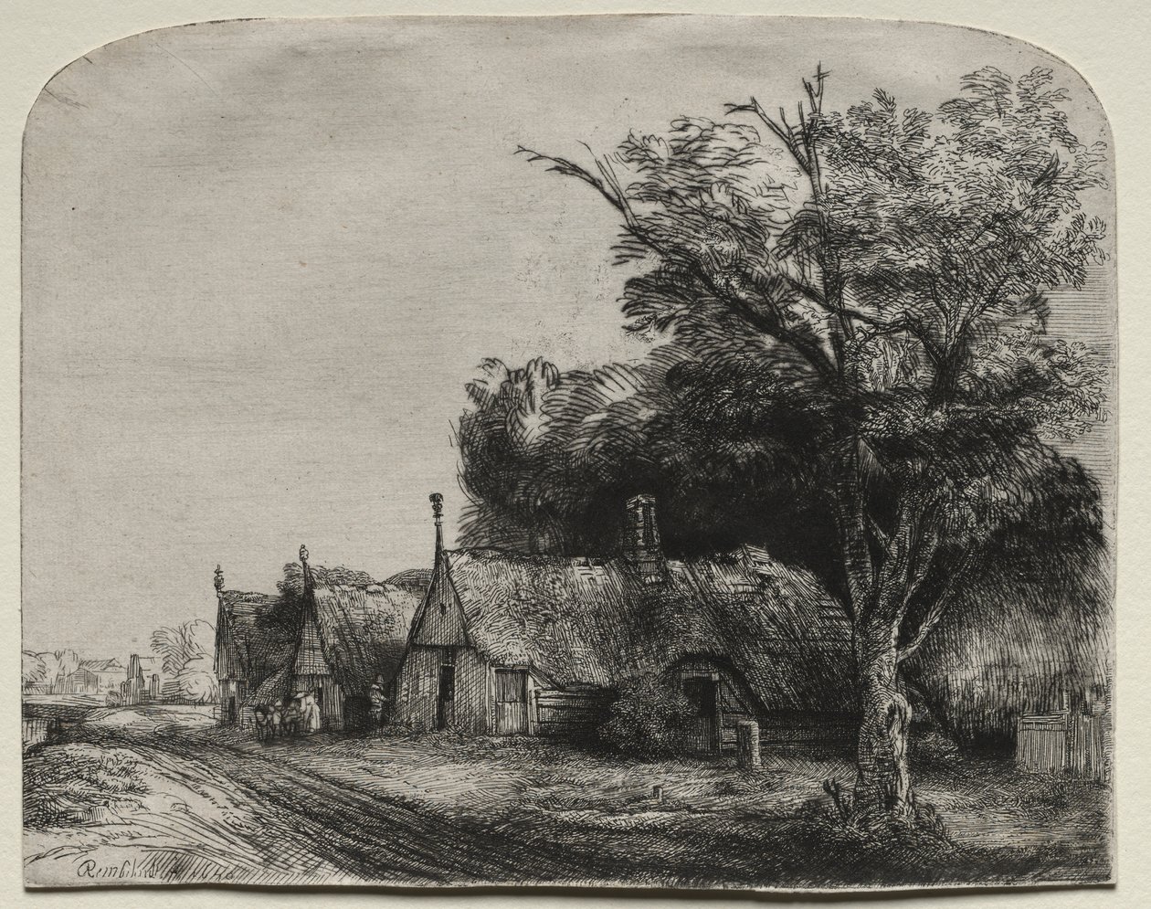 Bir Yolun Yanında Üç Köşeli Kulübe ile Manzara by Rembrandt van Rijn