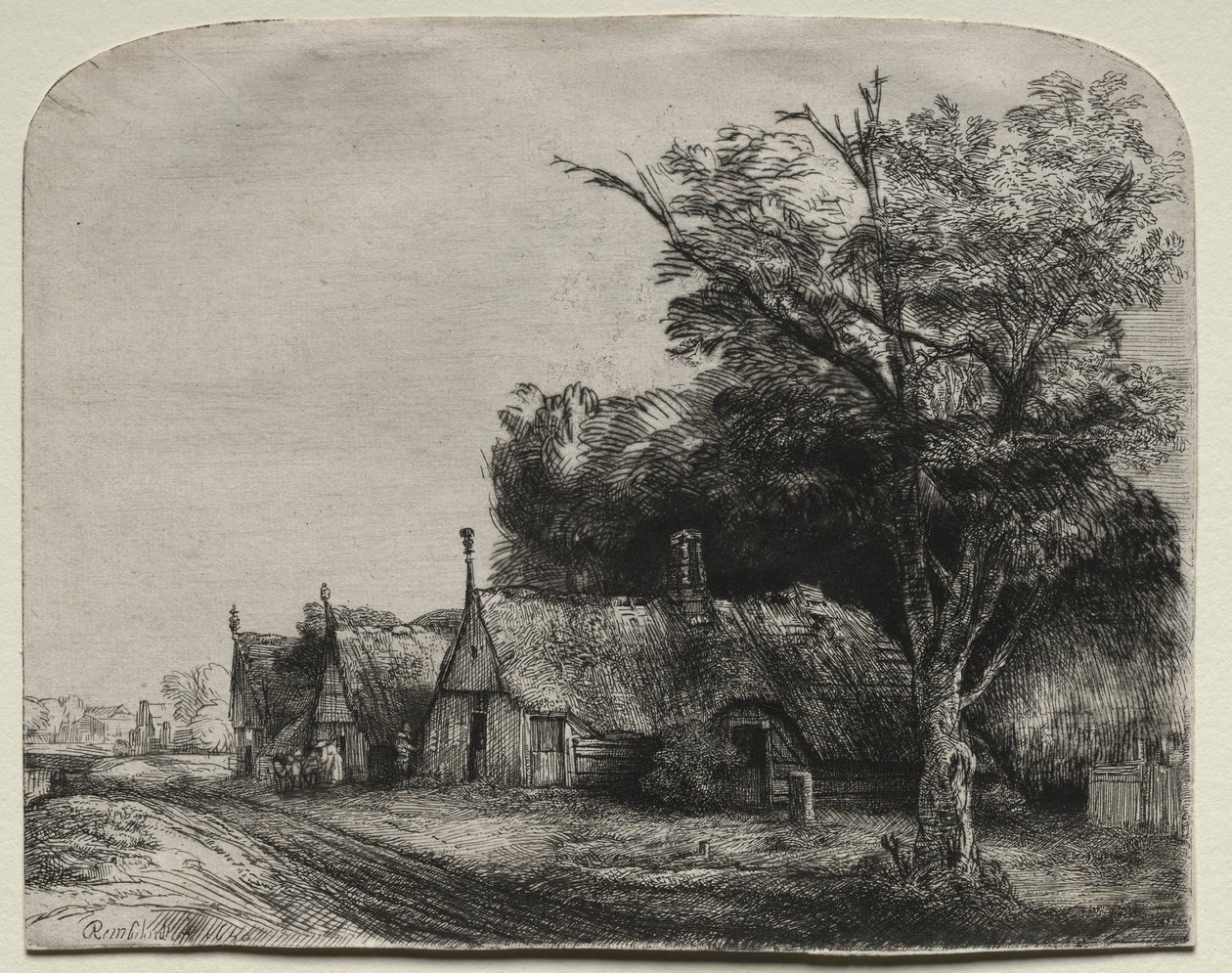 Bir Yolun Yanında Üç Üçgen Kulübe ile Manzara, 1650. by Rembrandt van Rijn