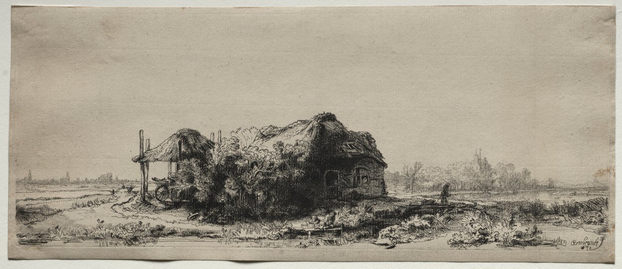 Bir Kulübe ve Saman Ahırı ile Manzara: Oblong, 1641. by Rembrandt van Rijn