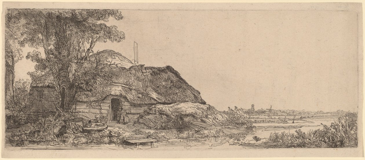 Bir Kulübe ve Büyük Bir Ağaç ile Manzara by Rembrandt van Rijn