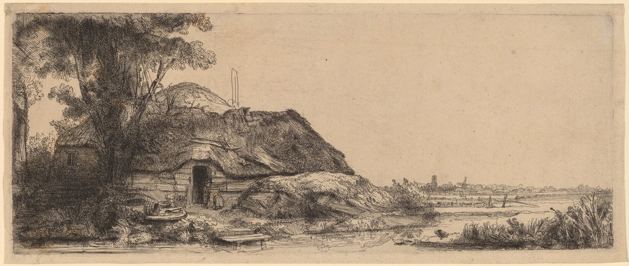 Bir Kulübe ve Büyük Bir Ağaç ile Manzara by Rembrandt van Rijn