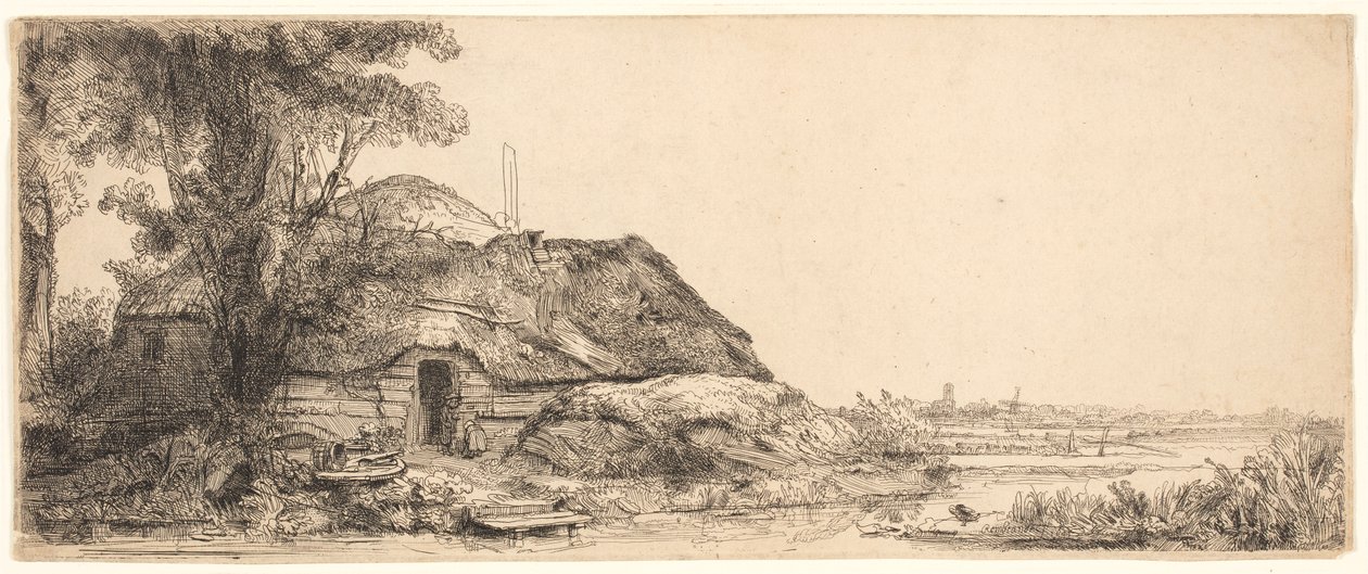 Bir Kulübe ve Büyük Bir Ağaç ile Manzara by Rembrandt van Rijn