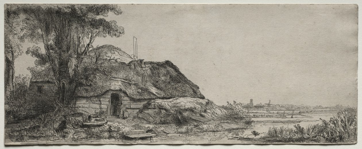 Bir Kulübe ve Büyük Bir Ağaç ile Manzara by Rembrandt van Rijn