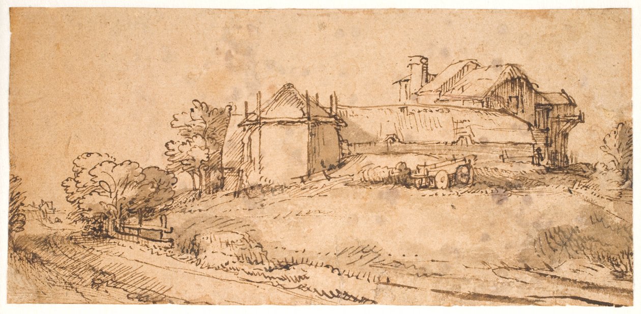 Çiftlik Evi ve Saman Ahırı ile Manzara by Rembrandt van Rijn