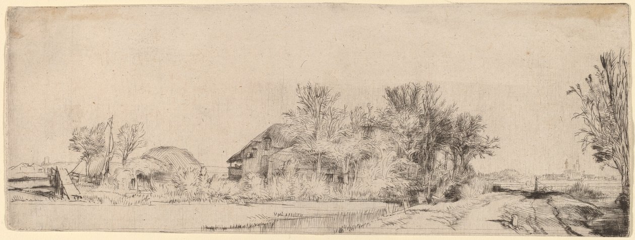 Kanalın Yanında Yol Olan Manzara by Rembrandt van Rijn