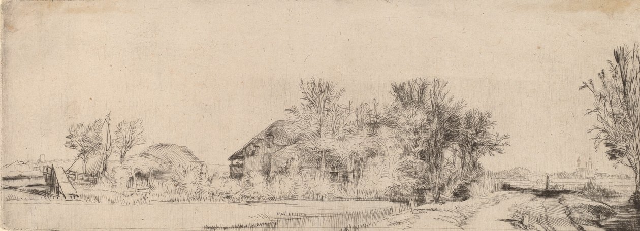 Kanalın Yanında Yolu Olan Peyzaj, c. 1652. by Rembrandt van Rijn