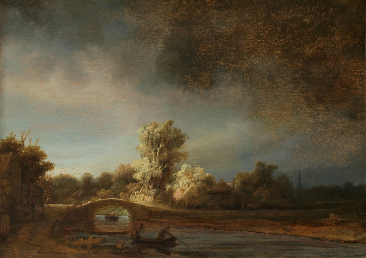 Taş Köprülü Manzara Taş Köprü ile Manzara by Rembrandt van Rijn