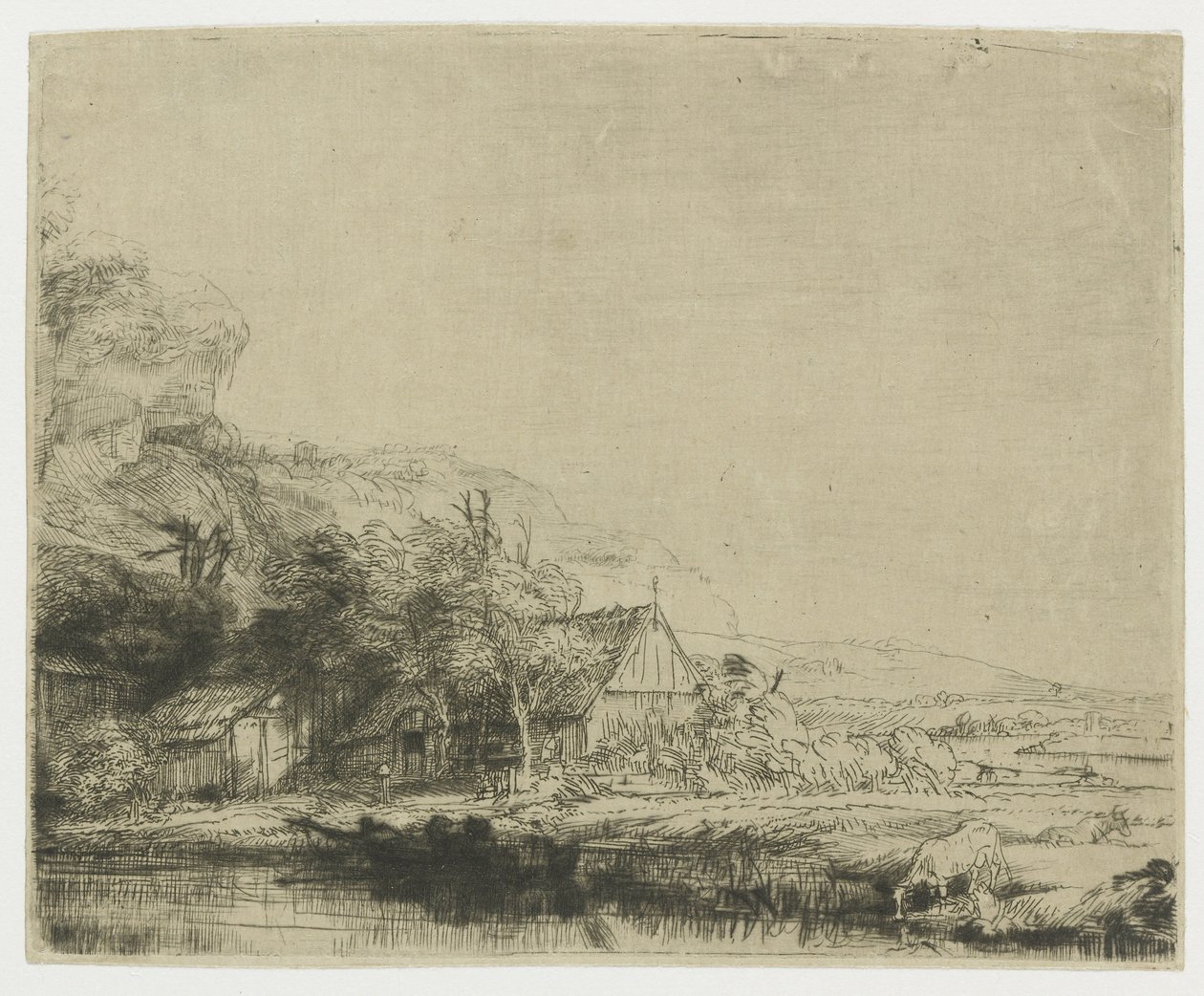 Bir inek içme ile manzara by Rembrandt van Rijn