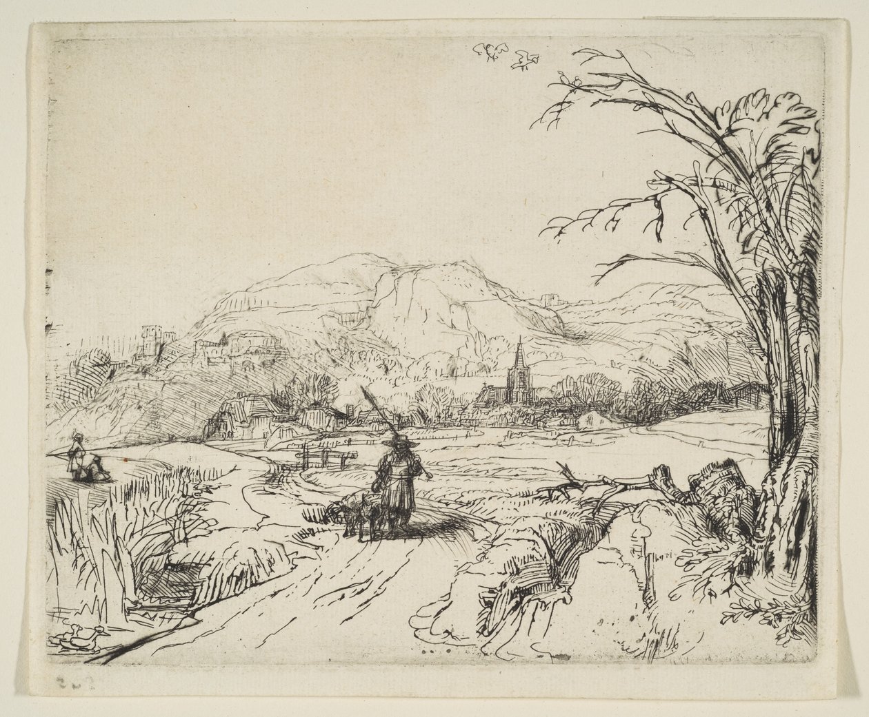 Bir çoban ve bir köpek ile manzara, ca. 1653. by Rembrandt van Rijn