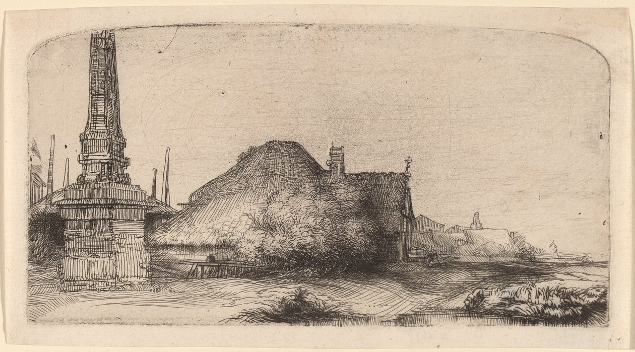 Dikilitaş ile manzara by Rembrandt van Rijn