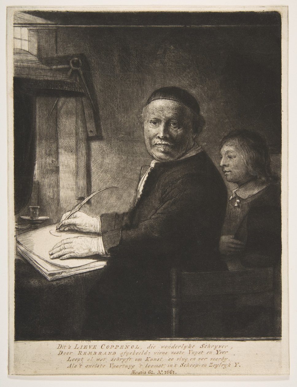 Lieven Willemsz van Coppenol, torunu ile birlikte, yaklaşık 1658. by Rembrandt van Rijn