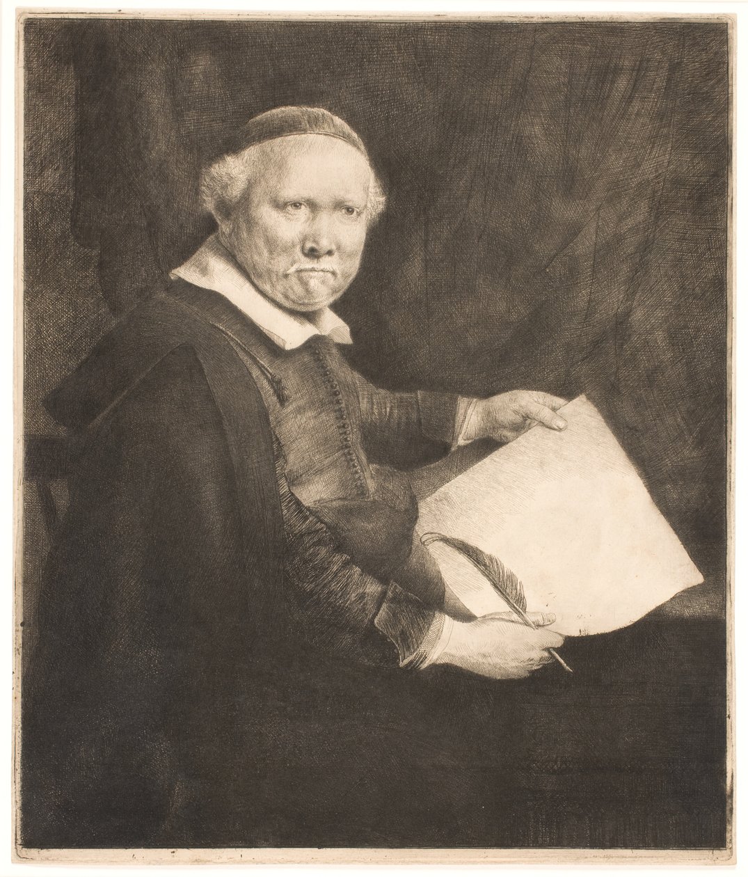 Lieven Willemsz van Coppenol, yazı ustası: daha büyük levha by Rembrandt van Rijn