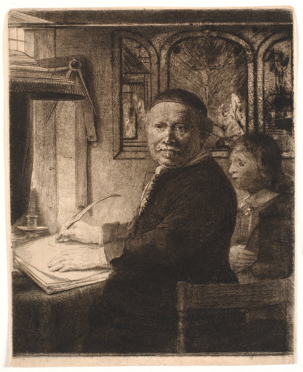 Lieven Willemsz van Coppenol, yazı ustası: daha küçük levha by Rembrandt van Rijn