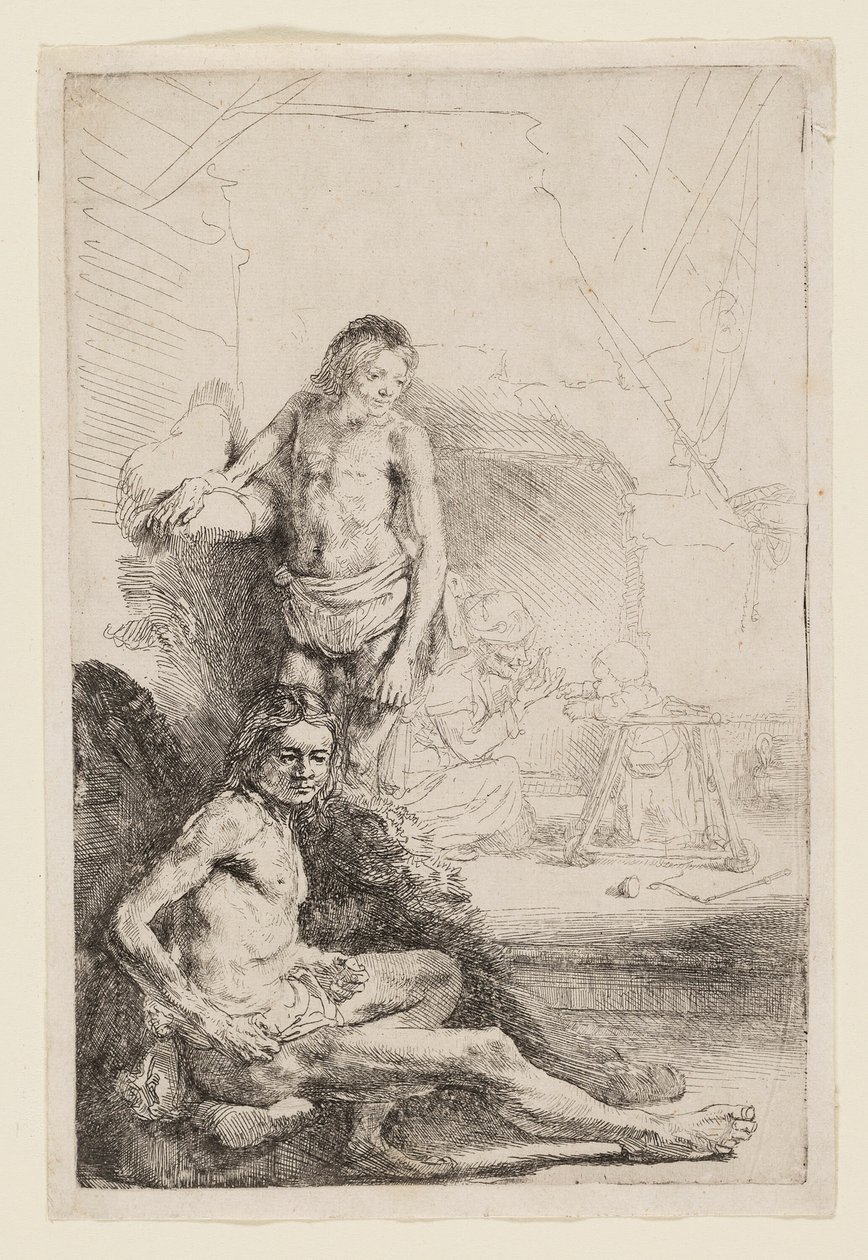 Erkek Çıplak Oturan ve Ayakta by Rembrandt van Rijn