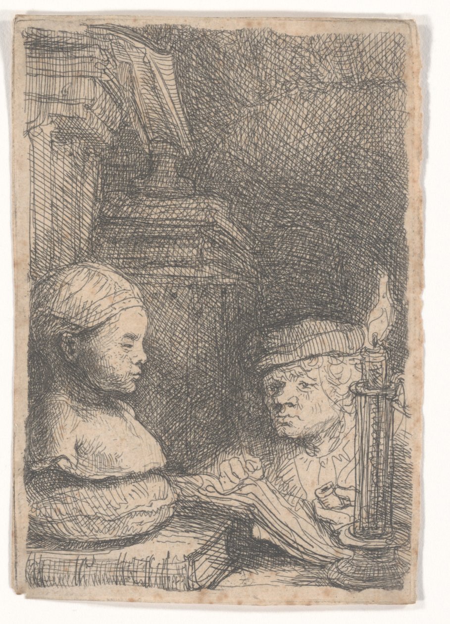 Bir dökümden çizim yapan adam by Rembrandt van Rijn