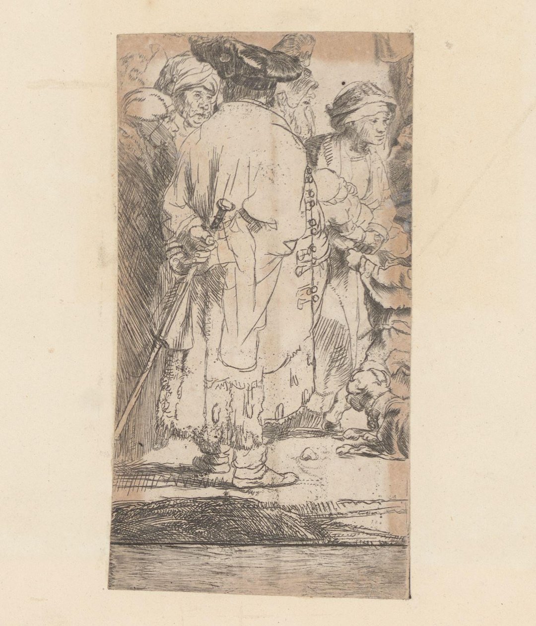 Pelerinli adam, arkadan görüldü Yüz Gülden resmi by Rembrandt van Rijn
