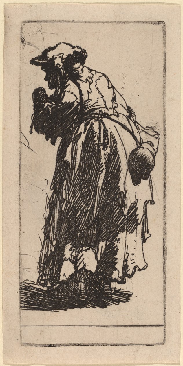 Kabağı olan yaşlı dilenci kadın by Rembrandt van Rijn