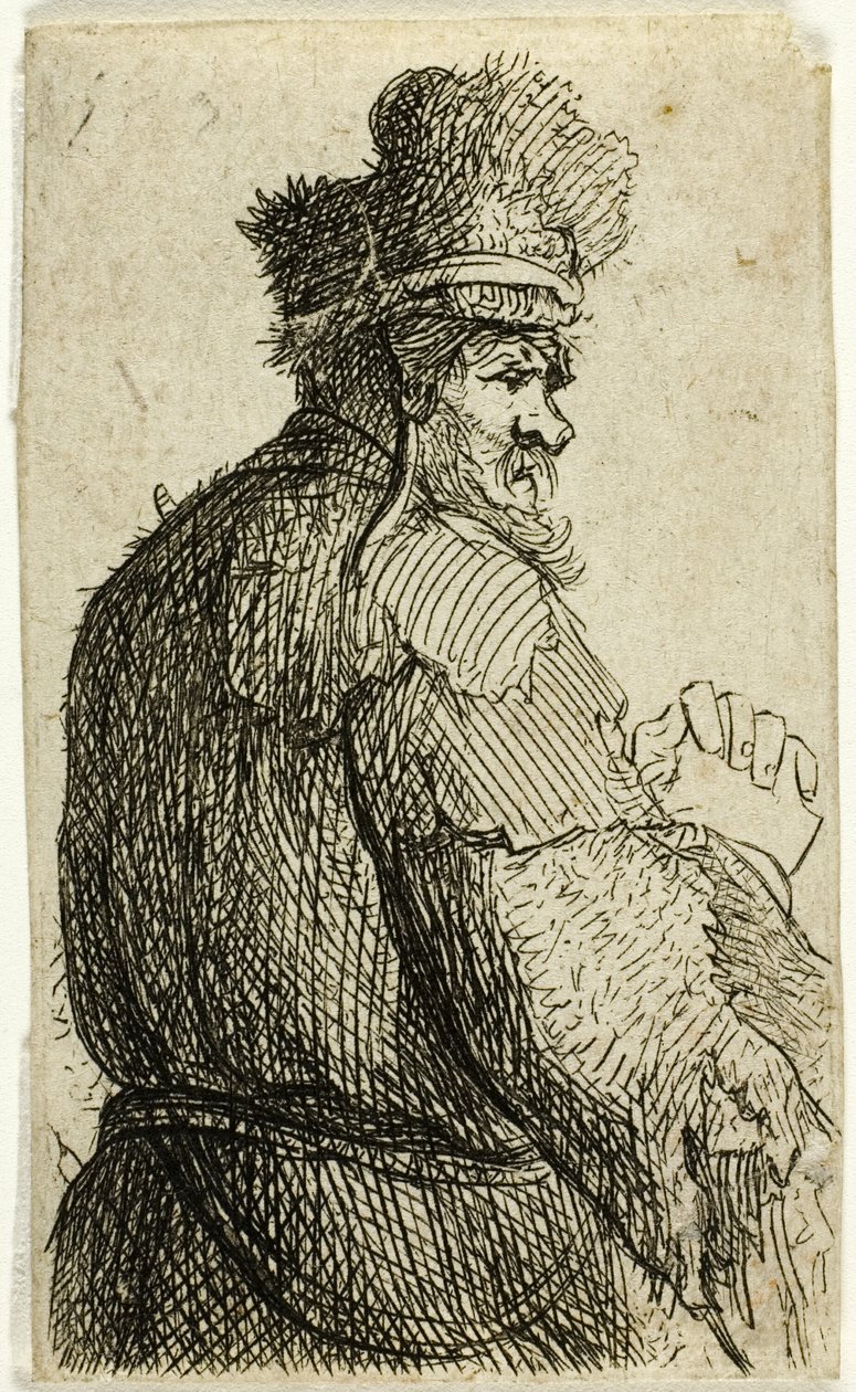 Arkadan Görülen Yaşlı Adam, Sağ Profil: Yarım Figür by Rembrandt van Rijn