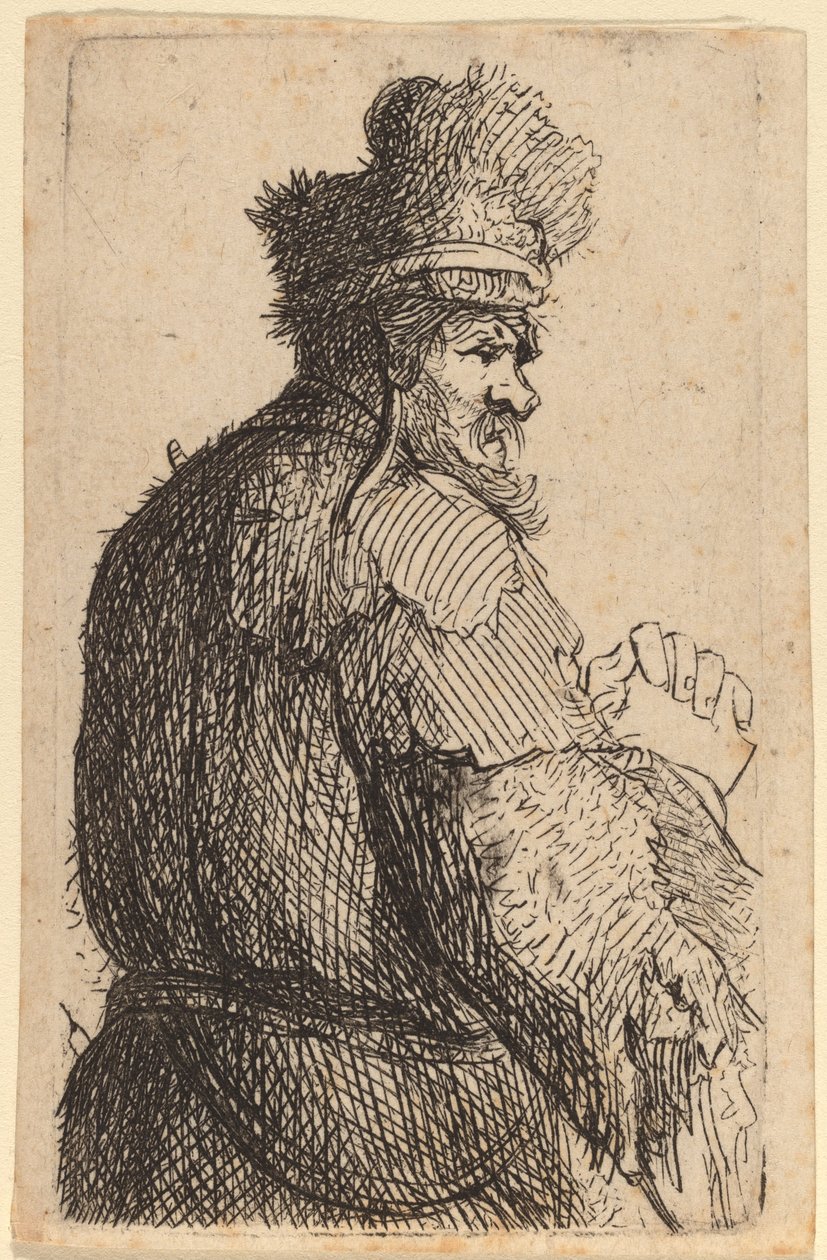 Arkadan Görülen Yaşlı Adam, Profil Sağa by Rembrandt van Rijn