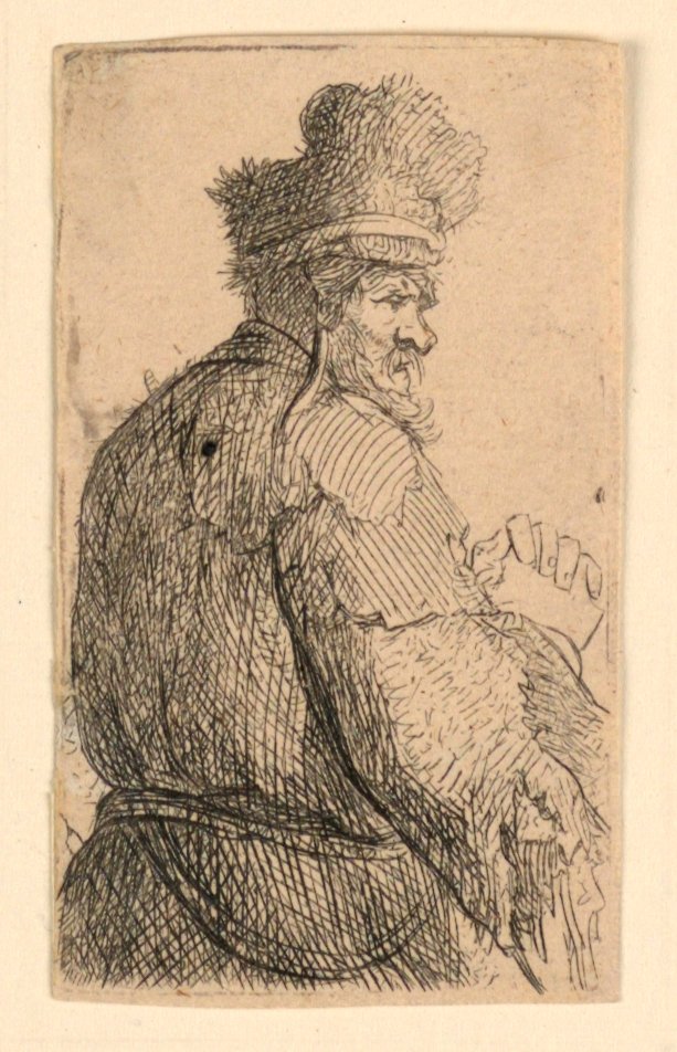 Yaşlı Adam Arkadan, Profilden Sağa: Yarım Figür by Rembrandt van Rijn