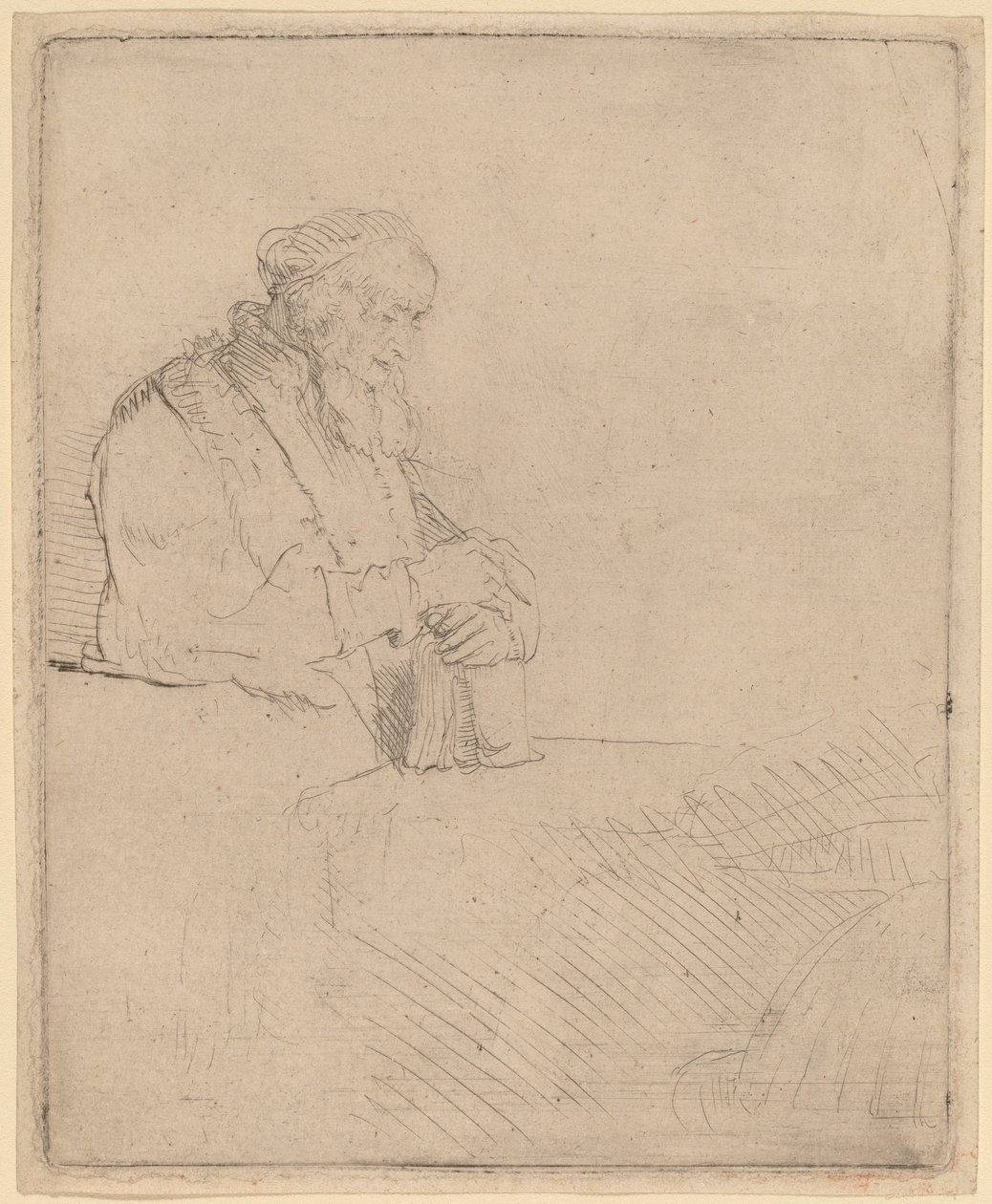 Meditasyondaki Yaşlı Adam, Bir Kitaba Yaslanmış by Rembrandt van Rijn