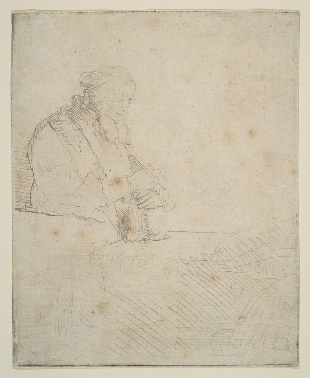 Meditasyondaki Yaşlı Adam, Bir Kitaba Yaslanmış, yakl. 1645. by Rembrandt van Rijn