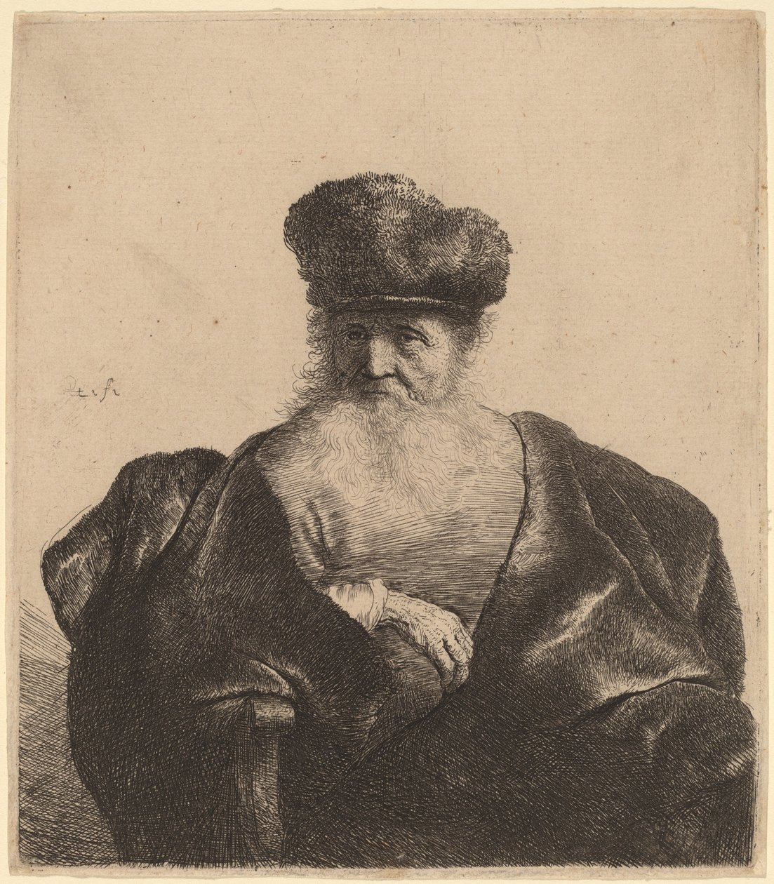 Sakallı, Kürk Şapkalı ve Kadife Pelerinli Yaşlı Adam by Rembrandt van Rijn