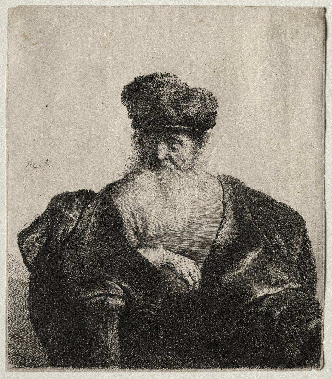 Sakallı, Kürk Şapkalı ve Kadife Pelerinli Yaşlı Adam, c. 1632. by Rembrandt van Rijn