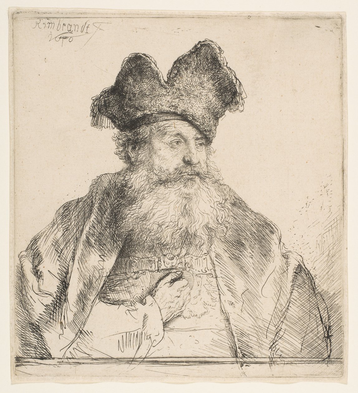 Bölünmüş Kürk Şapkalı Yaşlı Adam, 1640. by Rembrandt van Rijn