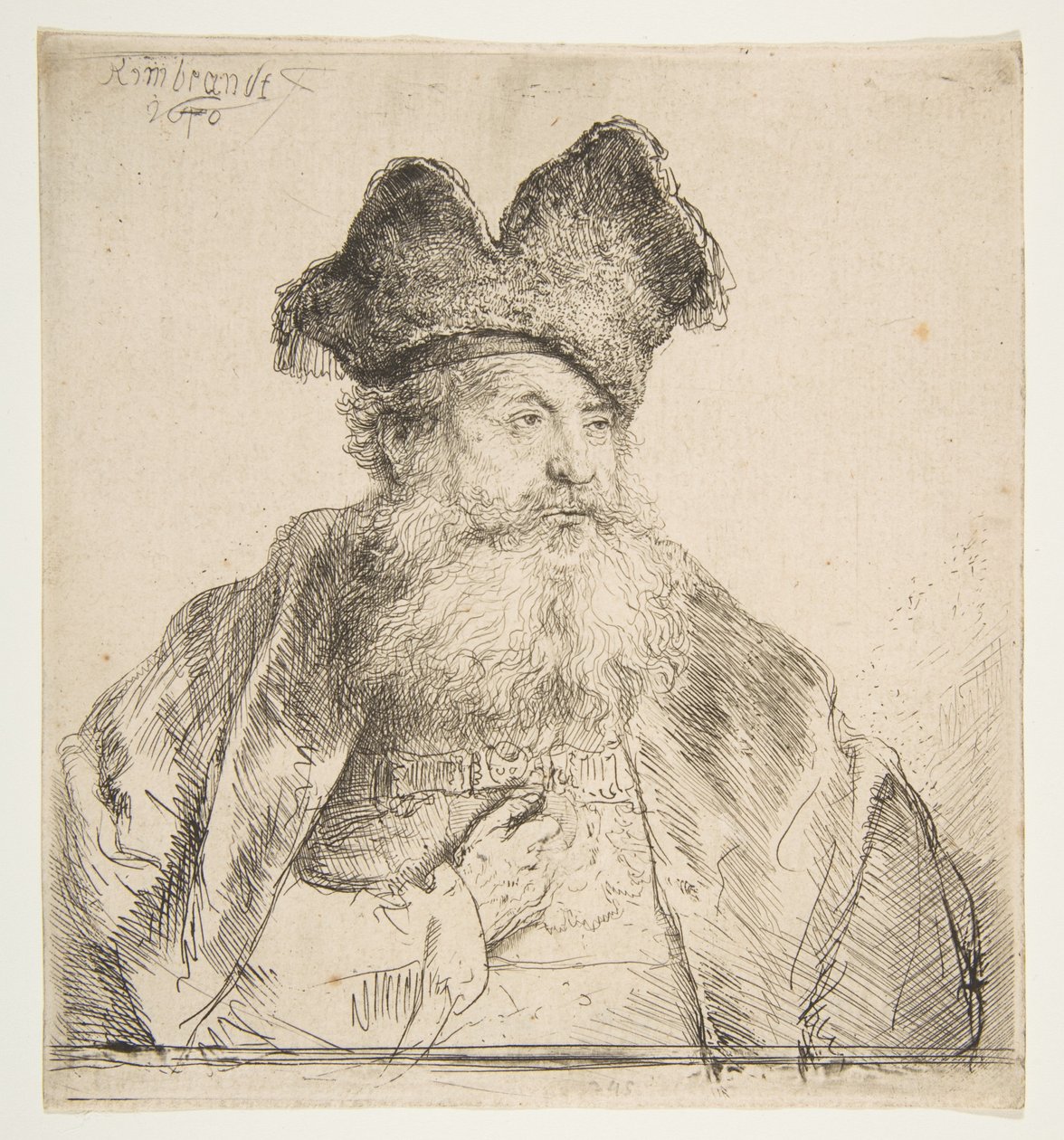 Bölünmüş Kürk Şapkalı Yaşlı Adam. by Rembrandt van Rijn